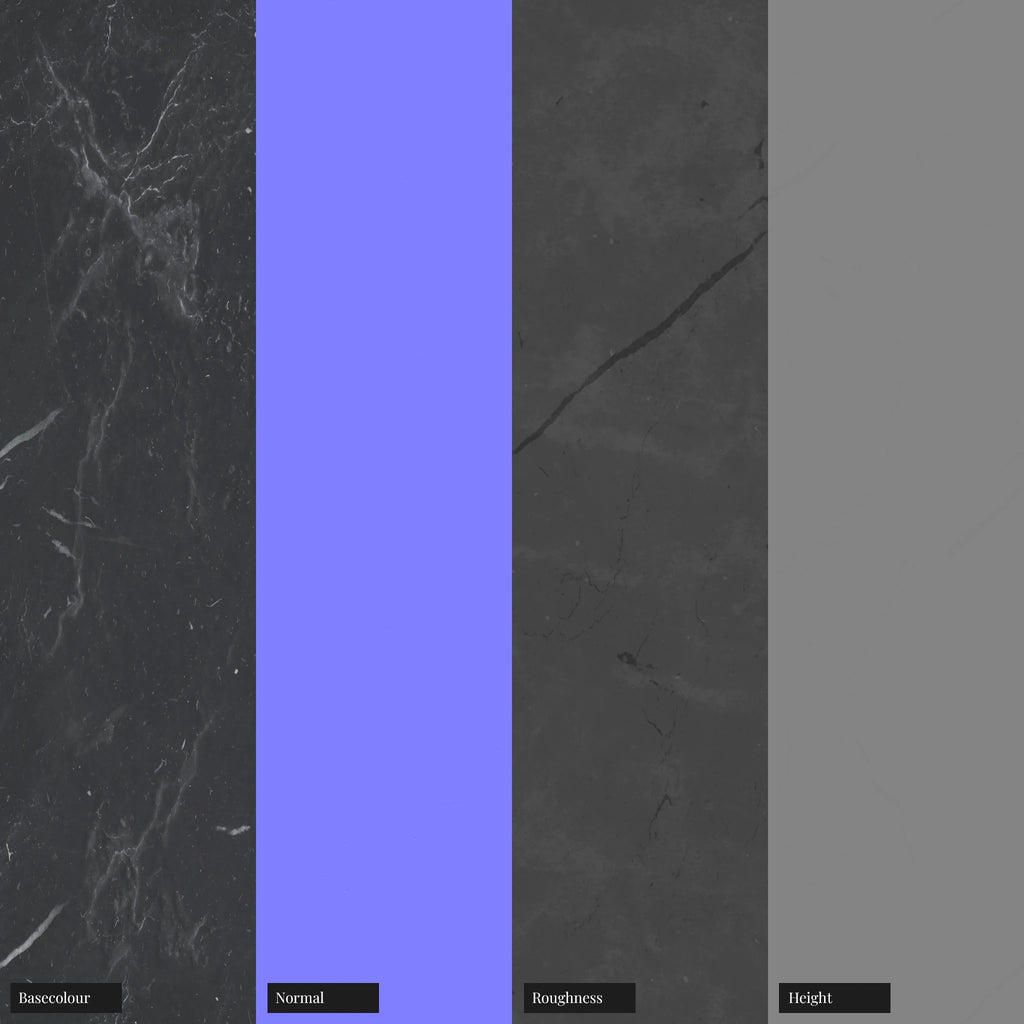 Nero Marquina Honed Marble Slab PBR Texture - Example Scene Visualization | Superellipse