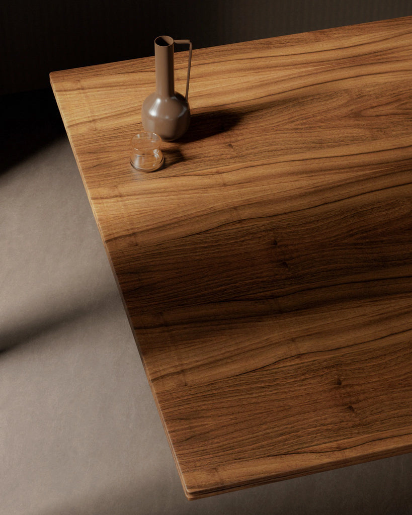 Teak Wood Veneer Book Matched Natural Finish PBR Texture - Example Scene Visualization | Superellipse