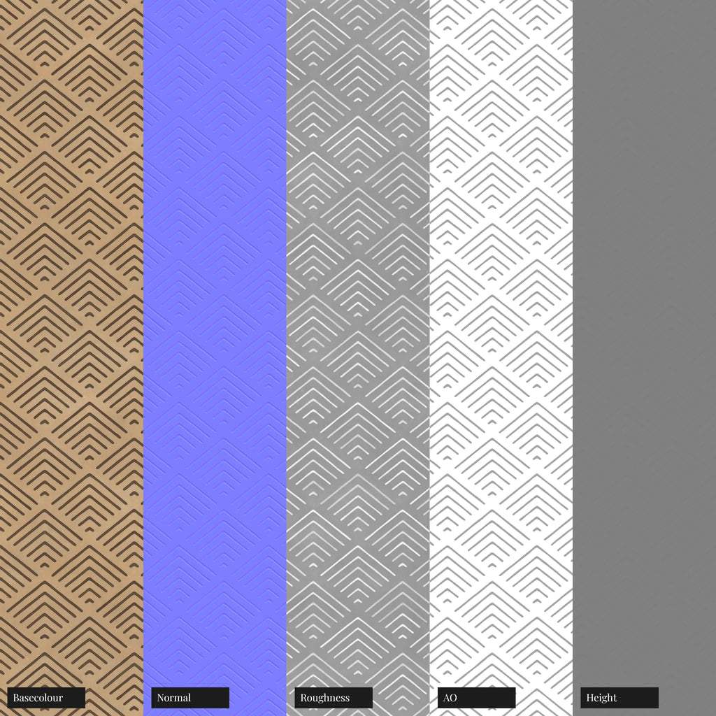 Etched Brass Panel Art Deco PBR Texture - Example Scene Visualization | Superellipse