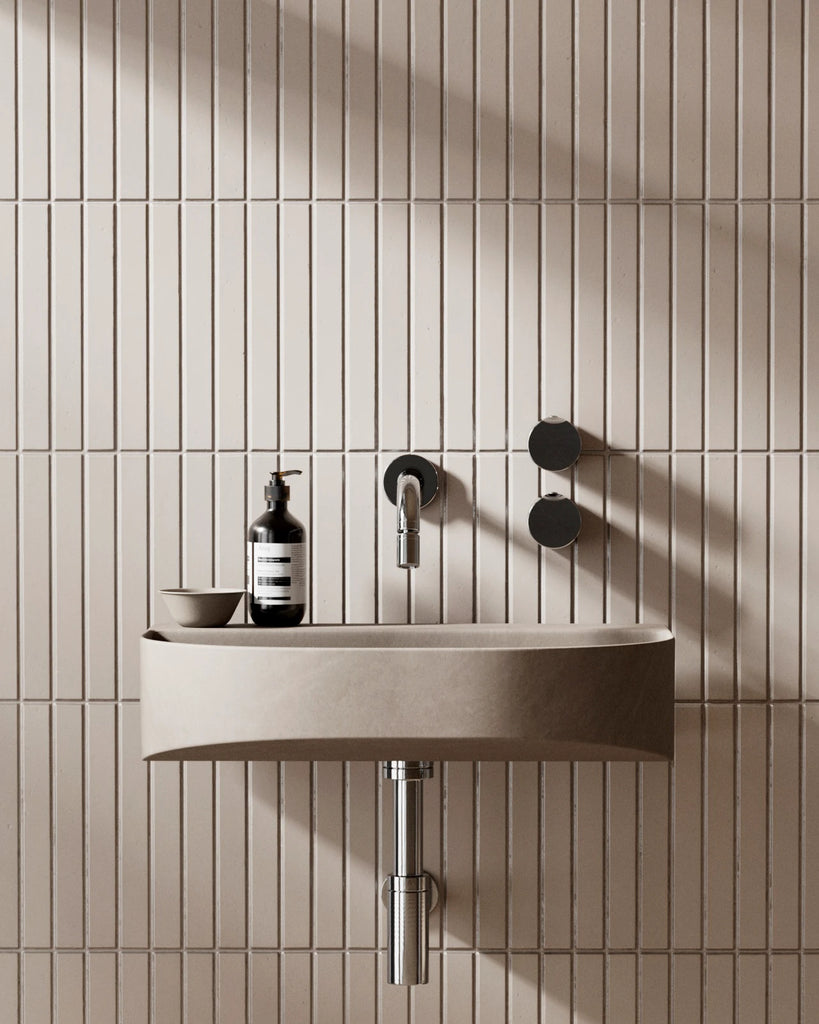 Slim Matte Soft Beige Tile PBR Texture - Example Scene Visualization | Superellipse