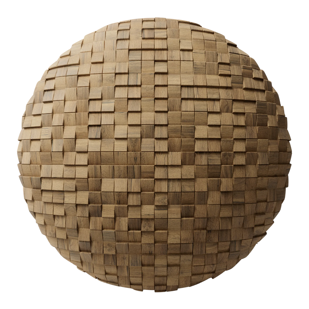 Bevelled Mosaic Oak Wood Panel PBR Texture - Sphere Swatch Preview | Superellipse