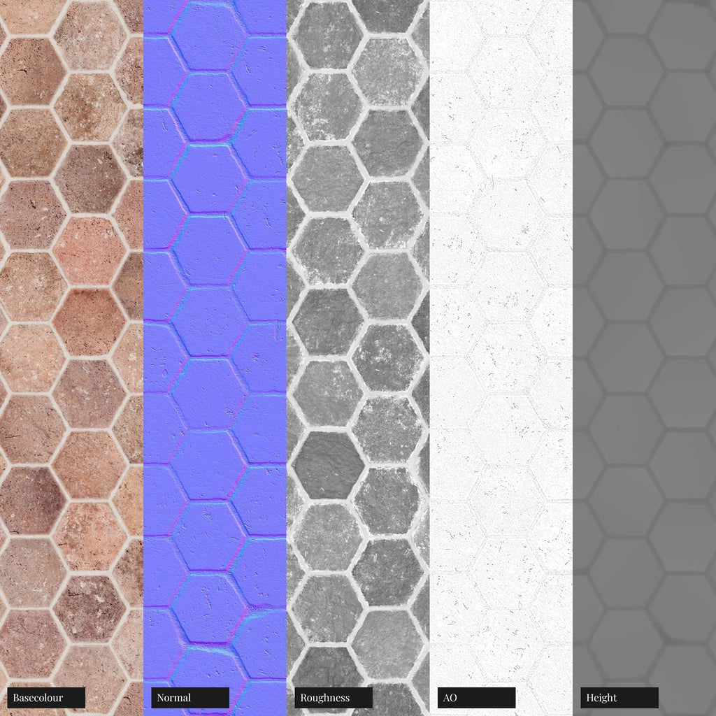 Rustic Catalonia Terracotta Hex Tiles PBR Texture - Example Scene Visualization | Superellipse