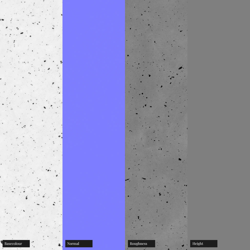 Black and White Recycled Terrazzo Plastic Small PBR Texture - Example Scene Visualization | Superellipse