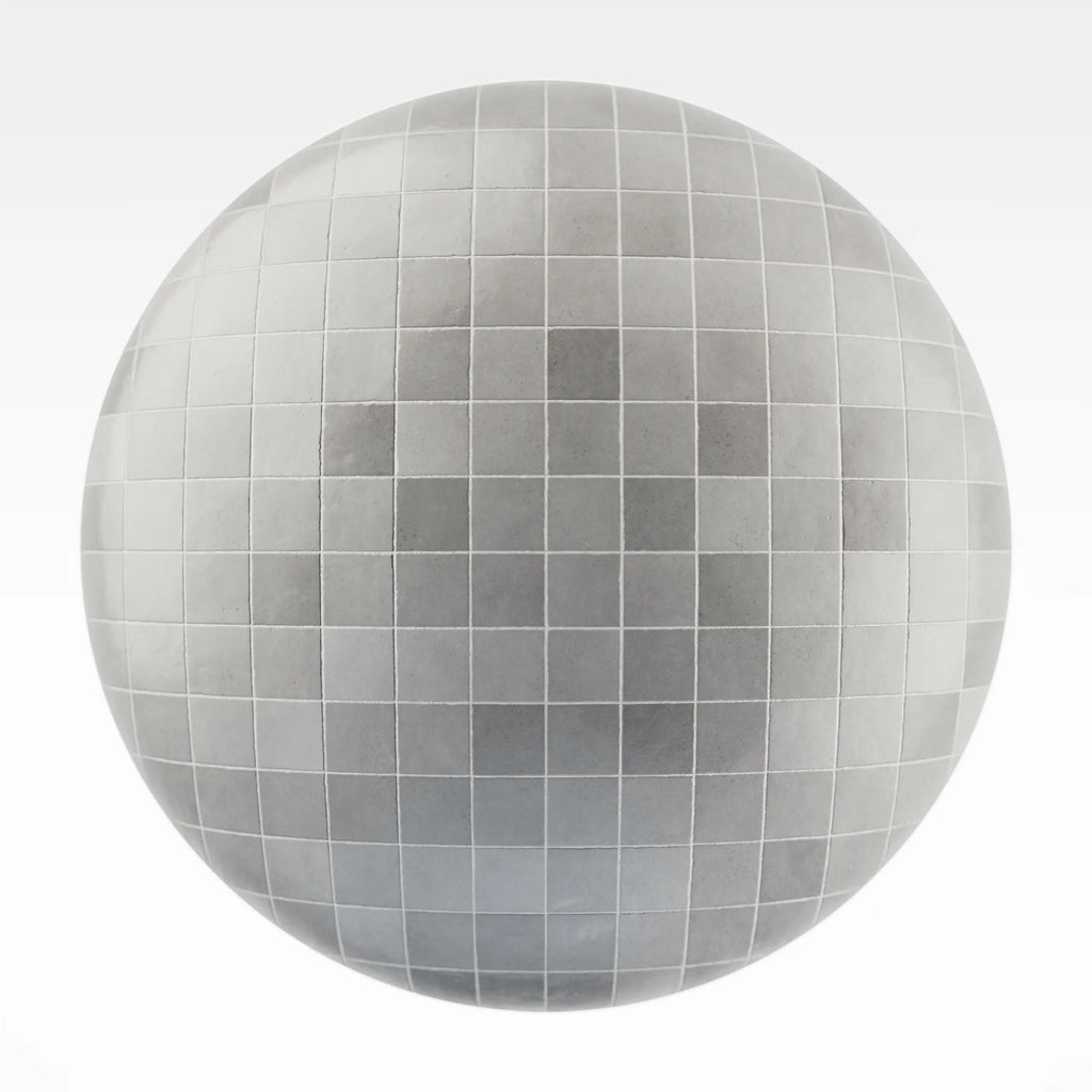 Zellige Neutral Grey Square Tile PBR Texture - Sphere Swatch Preview | Superellipse