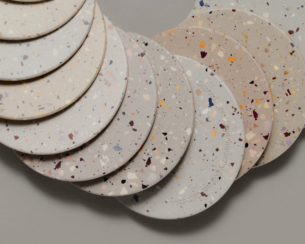 Warm Beige Terrazzo Plastic PBR Texture - Example Scene Visualization | Superellipse