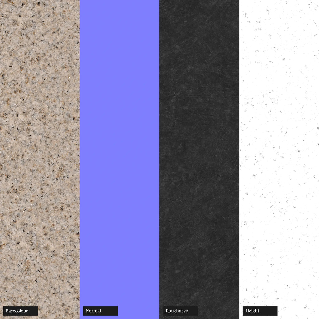 Giallo Fantasia Beige Granite Slab PBR Texture - Example Scene Visualization | Superellipse