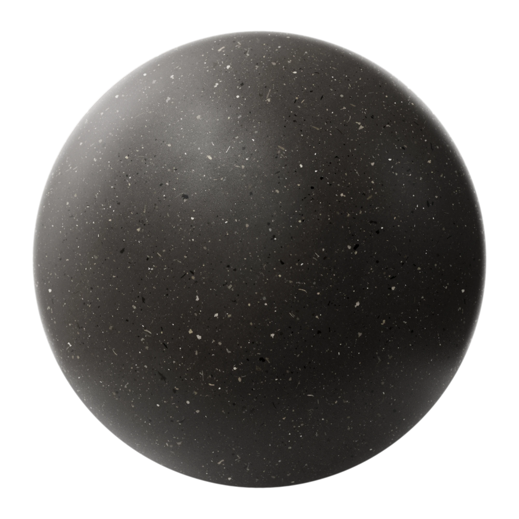 Dark Grey Ceramic Terrazzo Mixed Aggregates PBR Texture - Sphere Swatch Preview | Superellipse