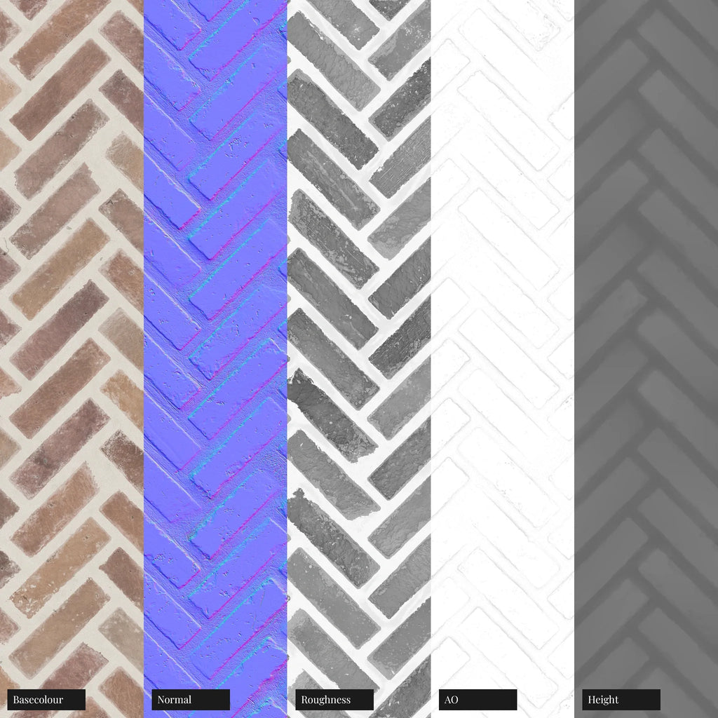 Terracotta Herringbone Brick Tiles PBR Texture - Example Scene Visualization | Superellipse