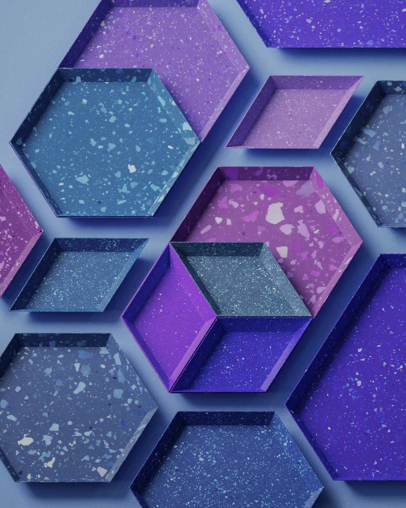 Mixed Blues Terrazzo Plastic PBR Texture - Example Scene Visualization | Superellipse