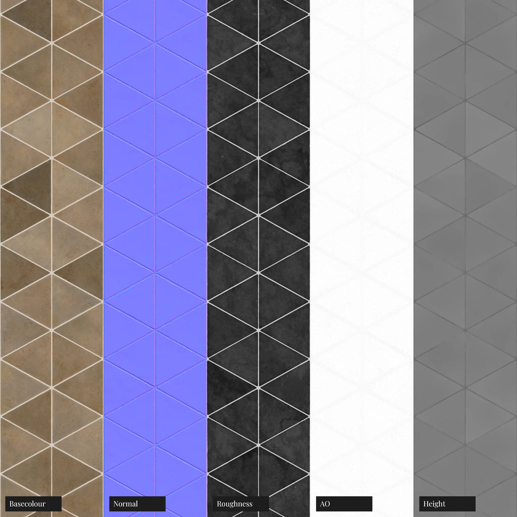 Zellige Sandstone Triangular Tile PBR Texture - Example Scene Visualization | Superellipse