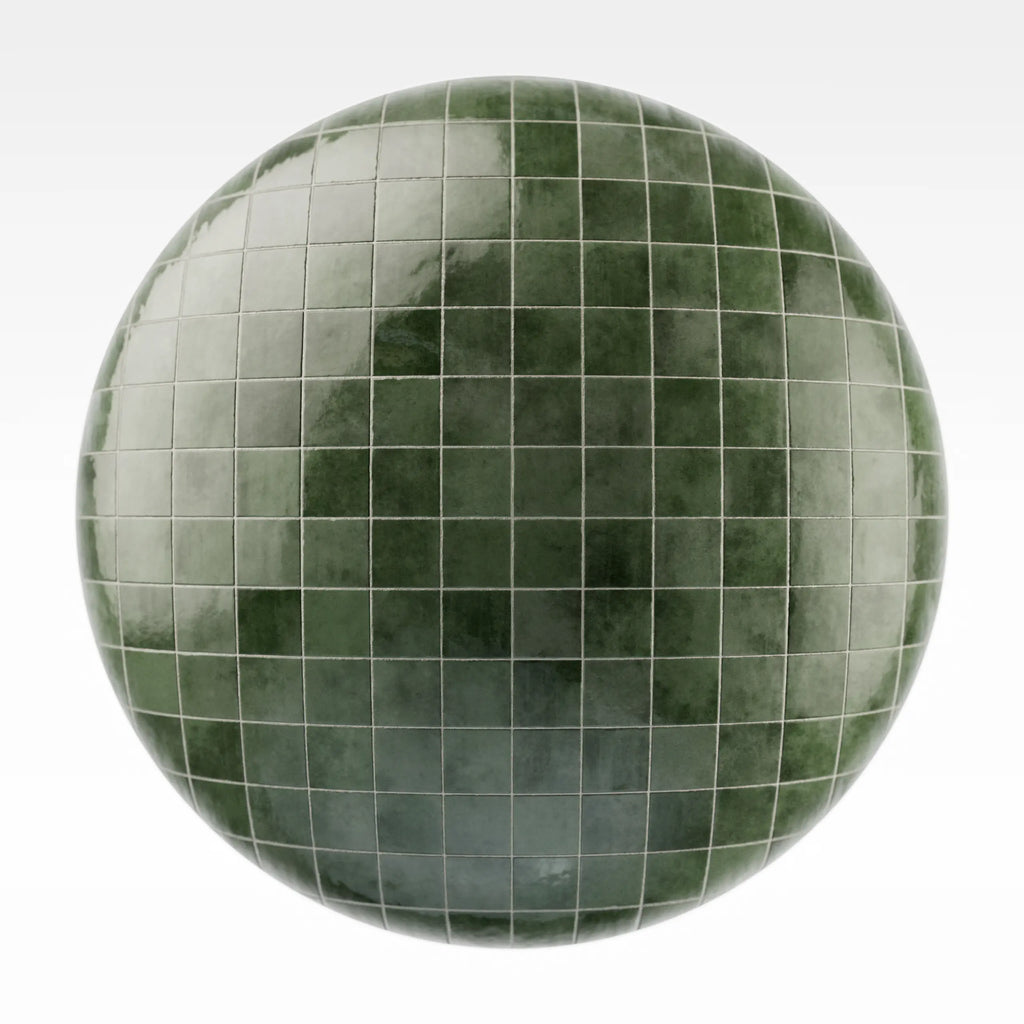 Zellige Avocado Square Ceramic Tile PBR Texture - Sphere Swatch Preview | Superellipse