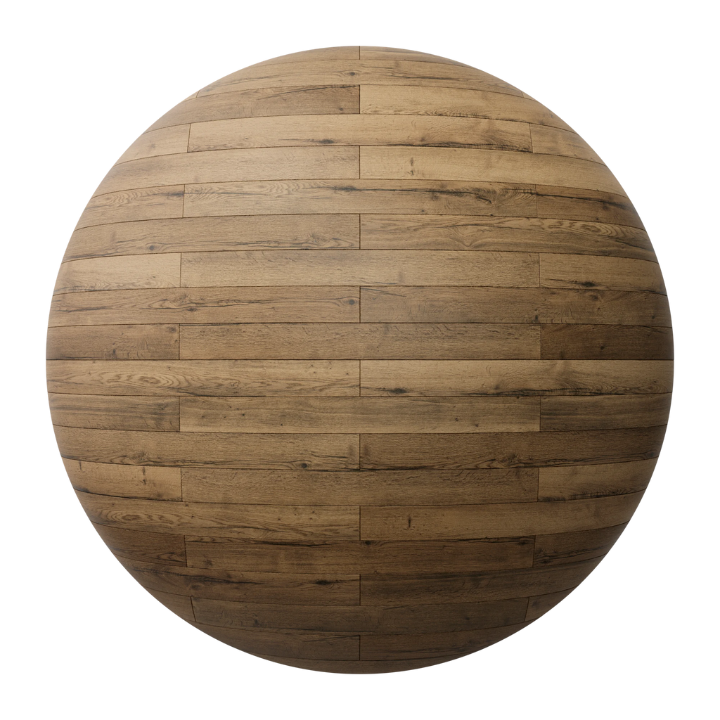 Rustic Oak Wood Brick Bond Floor PBR Texture - Sphere Swatch Preview | Superellipse