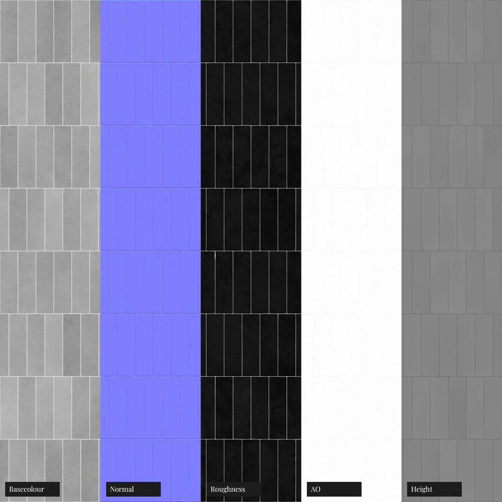 Zellige French Grey Offset Tile PBR Texture - Example Scene Visualization | Superellipse