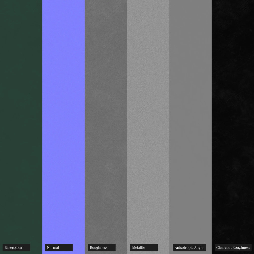 Verdant Green Metallic Gloss Paint PBR Texture - Example Scene Visualization | Superellipse