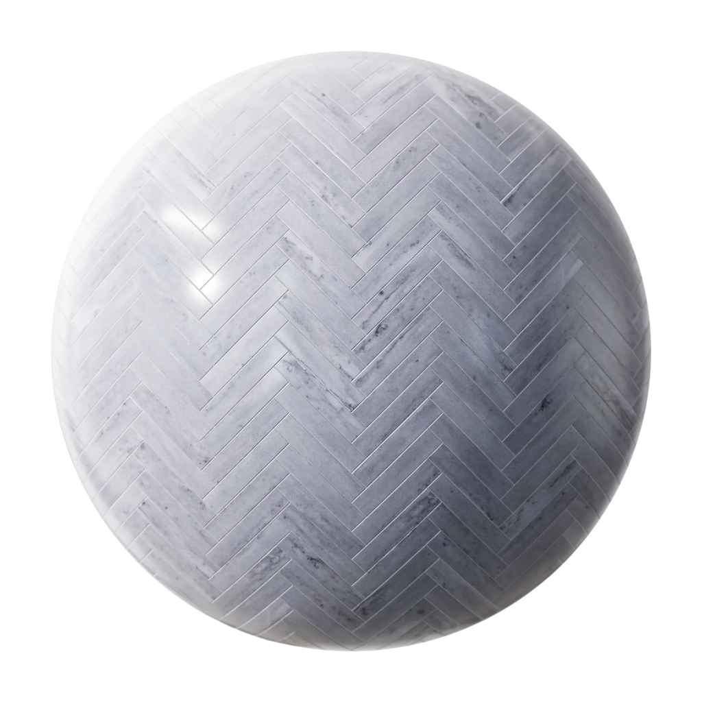 Blue de Savoie Herringbone Marble Tiles PBR Texture - Sphere Swatch Preview | Superellipse