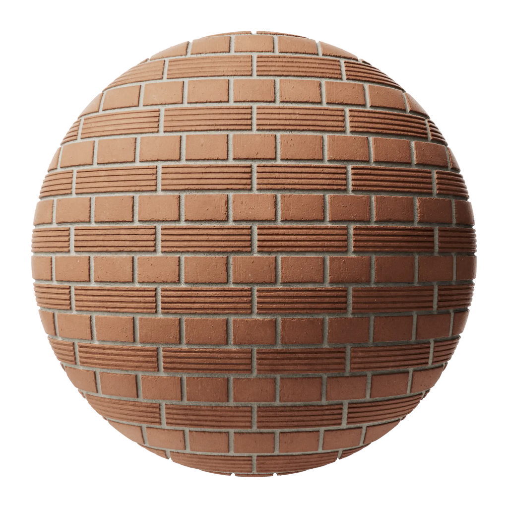 Long Grooved Red Clay Brick English Bond PBR Texture - Sphere Swatch Preview | Superellipse