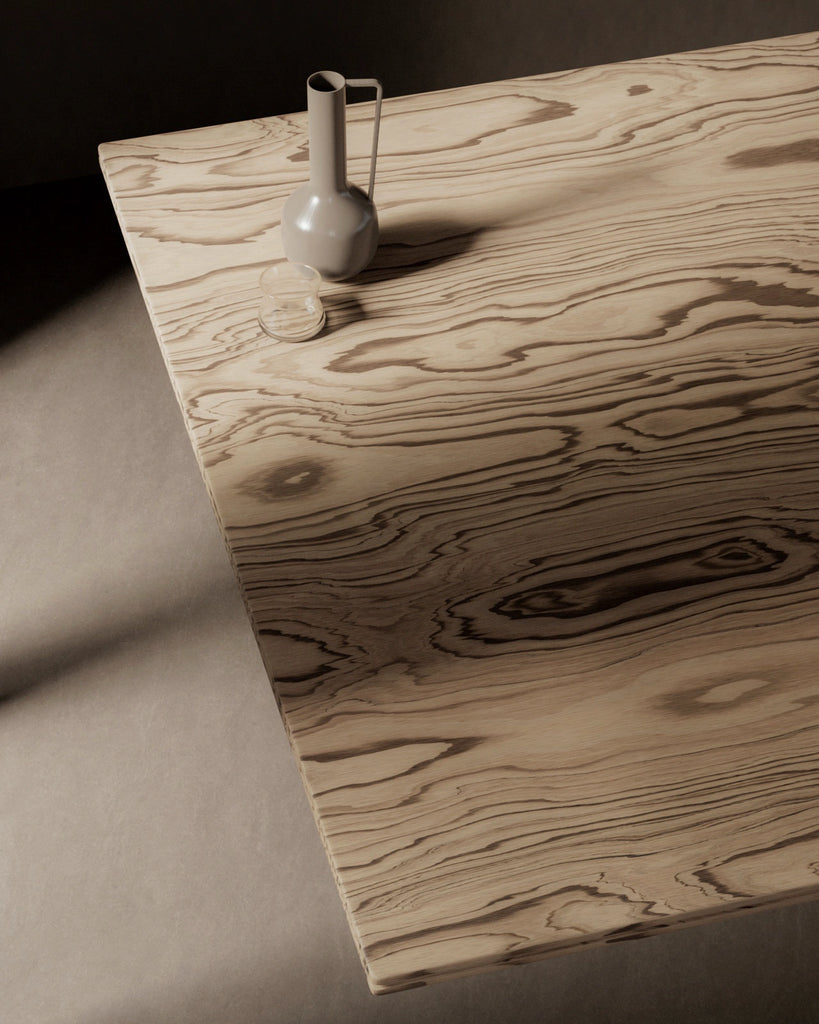 Zebrano Natural Finish Veneer Wood PBR Texture - Example Scene Visualization | Superellipse