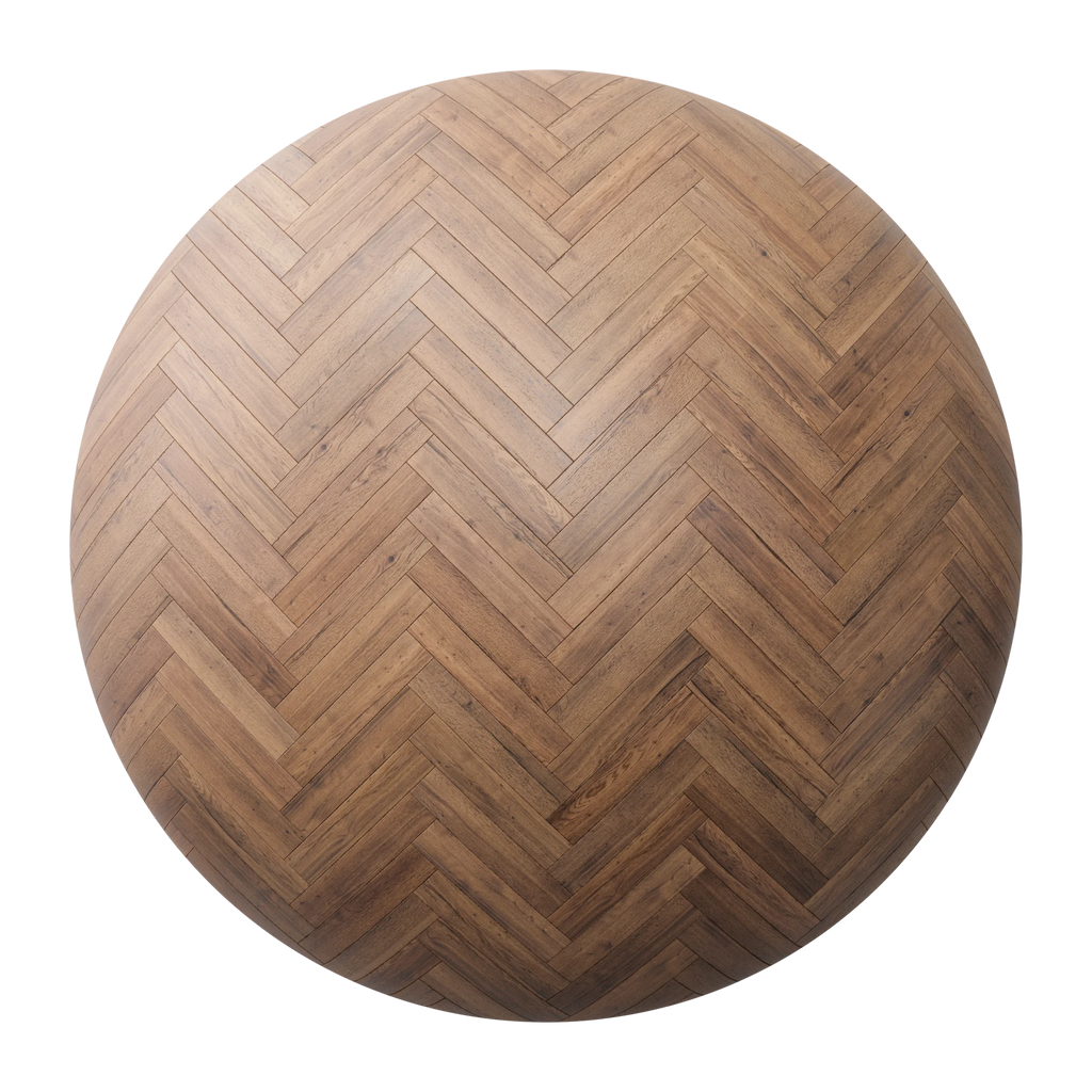 English Chestnut Oak Herringbone Parquet Wood Floor PBR Texture - Sphere Swatch Preview | Superellipse
