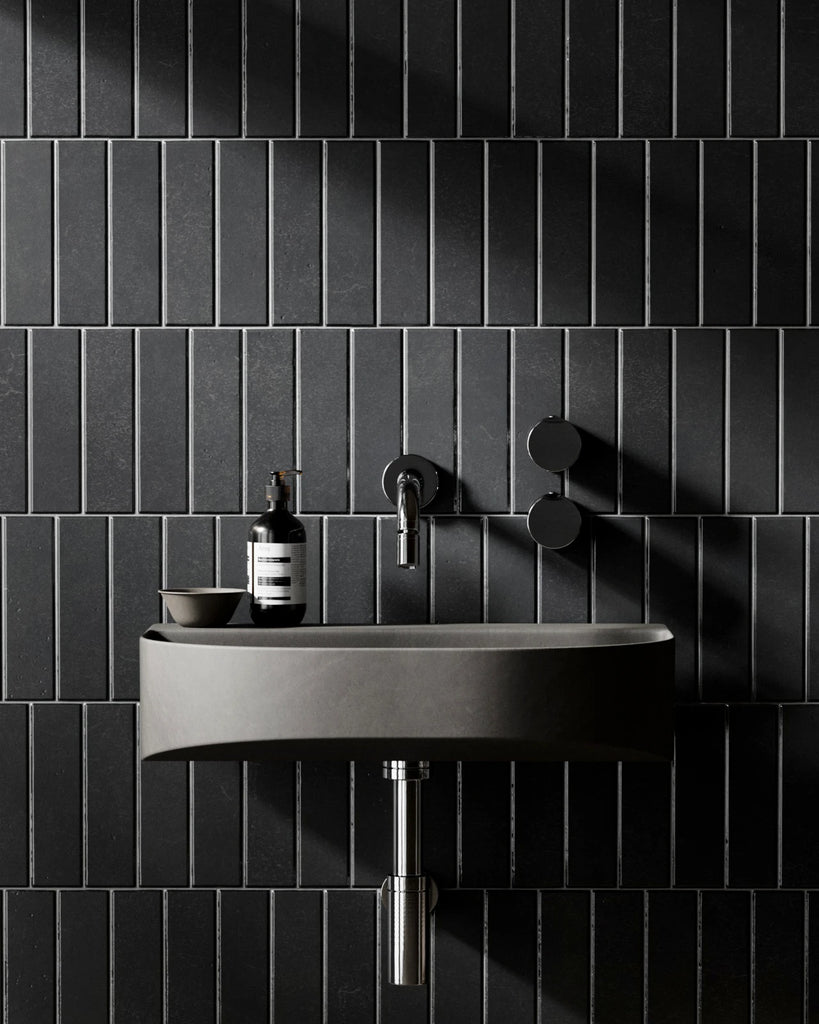 Offset Matte Graphite Tile PBR Texture - Example Scene Visualization | Superellipse