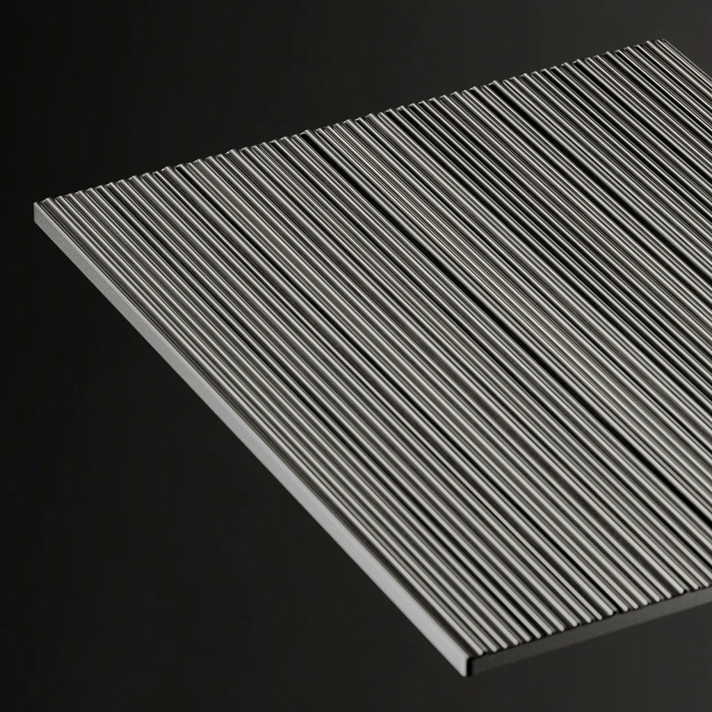 Ribbed Brushed Steel Metal 3D Panel PBR Texture - Example Scene Visualization | Superellipse