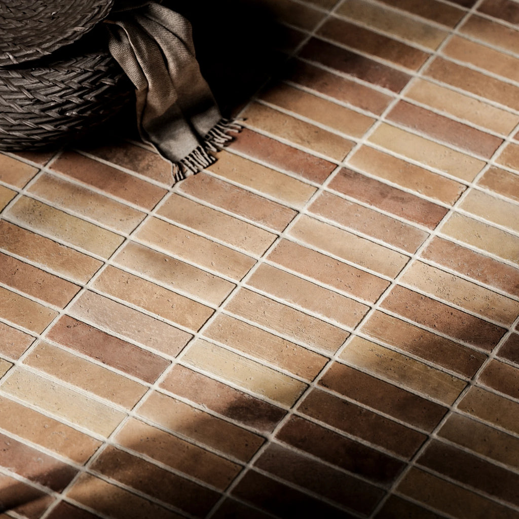 Terracotta Mixed Fired Brick Tiles PBR Texture - Example Scene Visualization | Superellipse