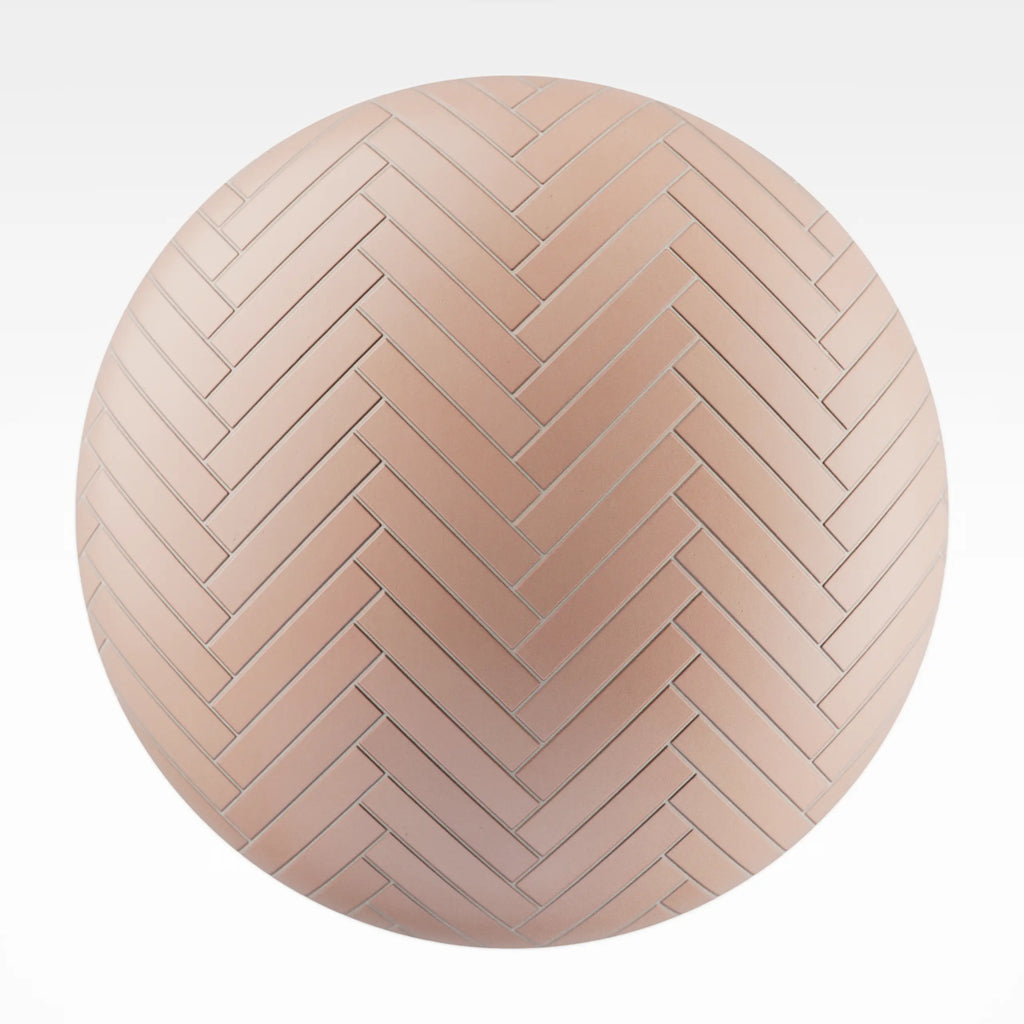 Herringbone Flamingo Matte Porcelain Tile PBR Texture - Sphere Swatch Preview | Superellipse