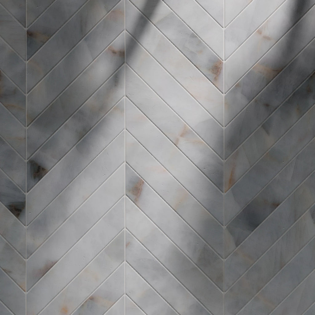 White Onyx Polished Chevron Tiles PBR Texture - Example Scene Visualization | Superellipse