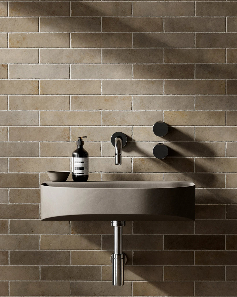 Zellige Sandstone Brickbond Tile PBR Texture - Example Scene Visualization | Superellipse