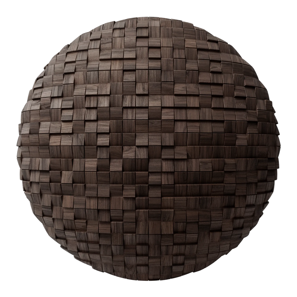 Bevelled Mosaic Walnut Oak Wood Panel PBR Texture - Sphere Swatch Preview | Superellipse