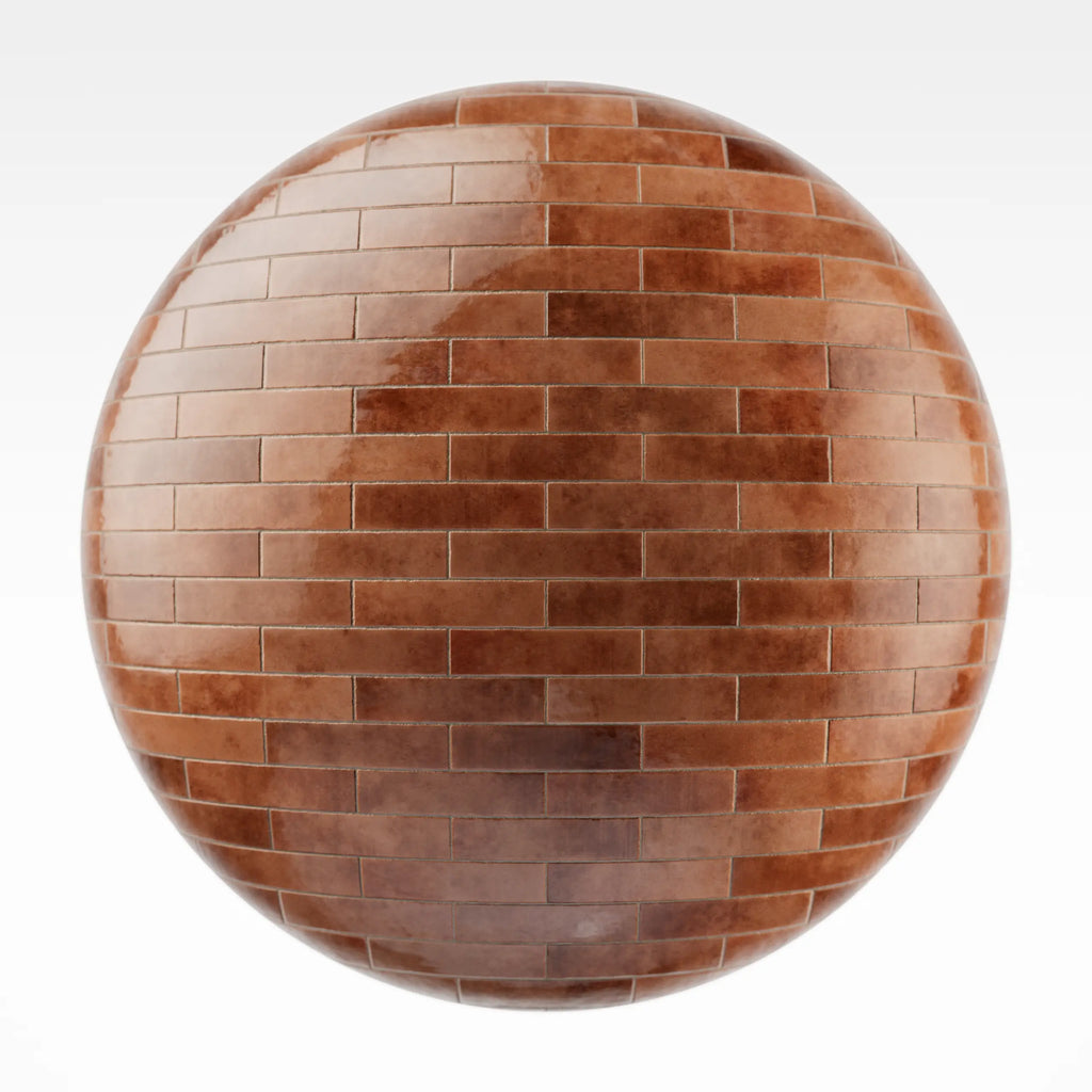 Zellige Coral Brickbond Ceramic Tile PBR Texture - Sphere Swatch Preview | Superellipse