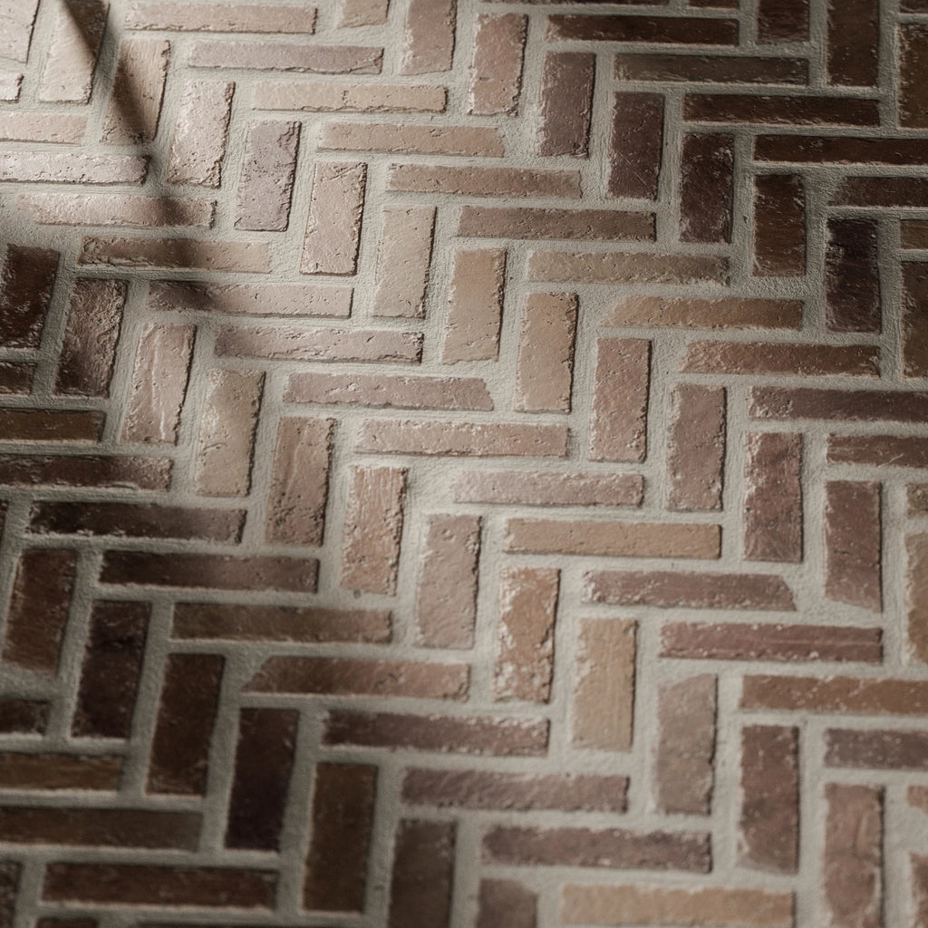 Terracotta Herringbone Brick Tiles PBR Texture - Example Scene Visualization | Superellipse