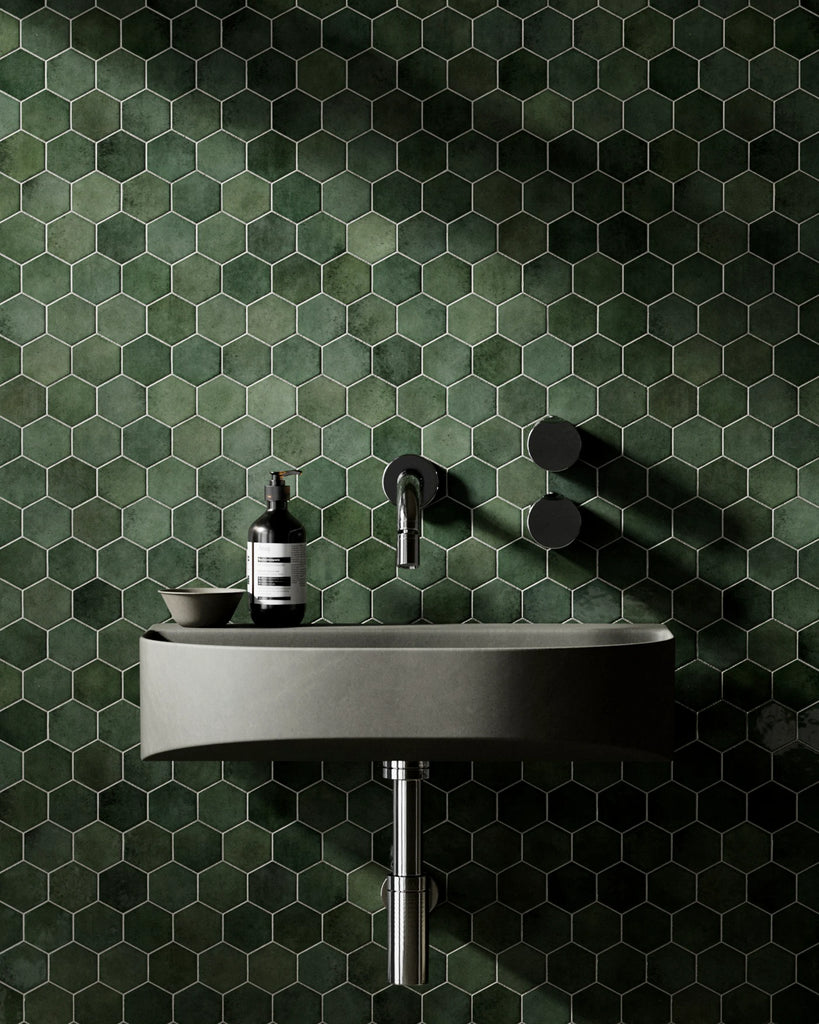 Hoxton Forest Green Hex Tile PBR Texture - Example Scene Visualization | Superellipse