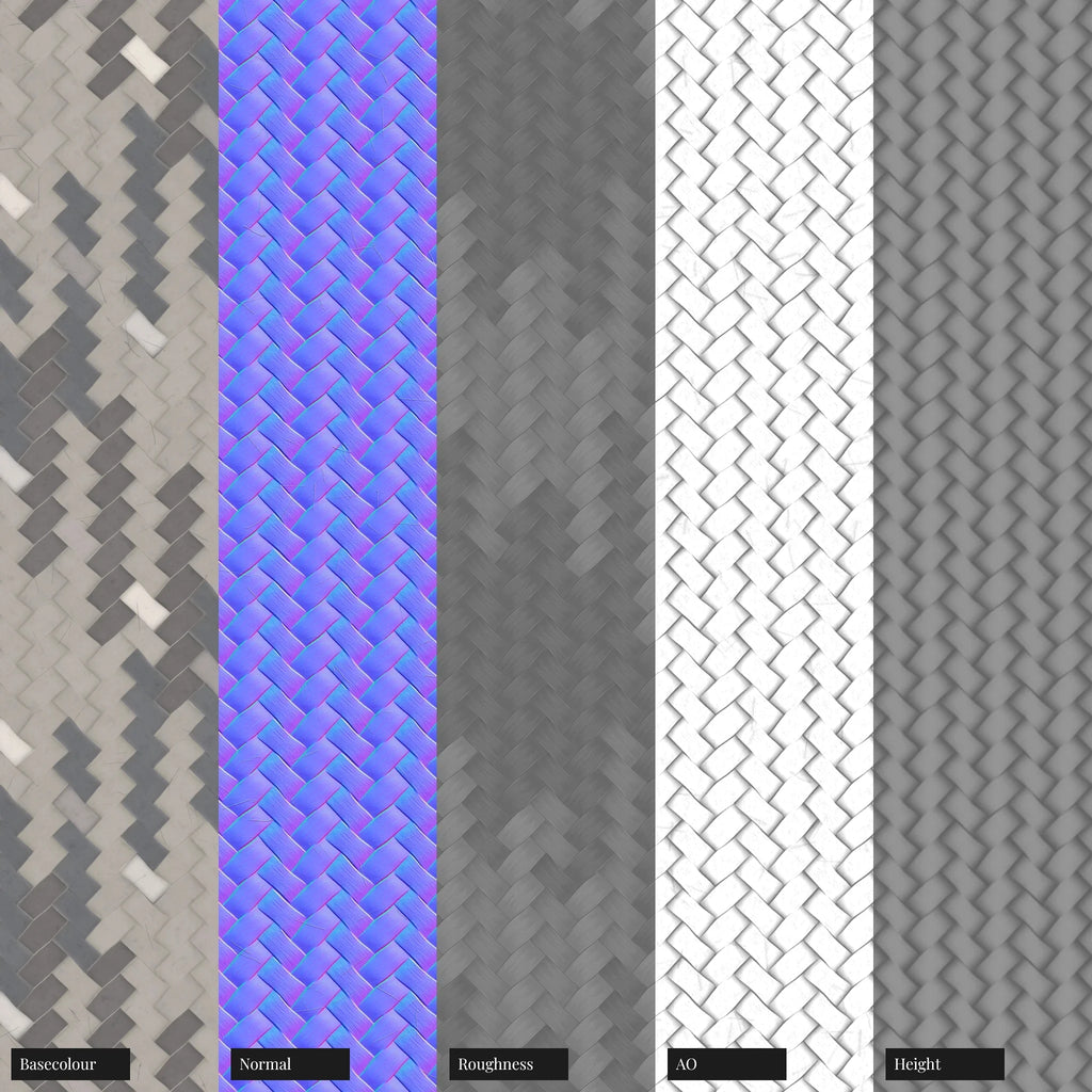 Frost Grey Braided Cord PBR Texture - Example Scene Visualization | Superellipse