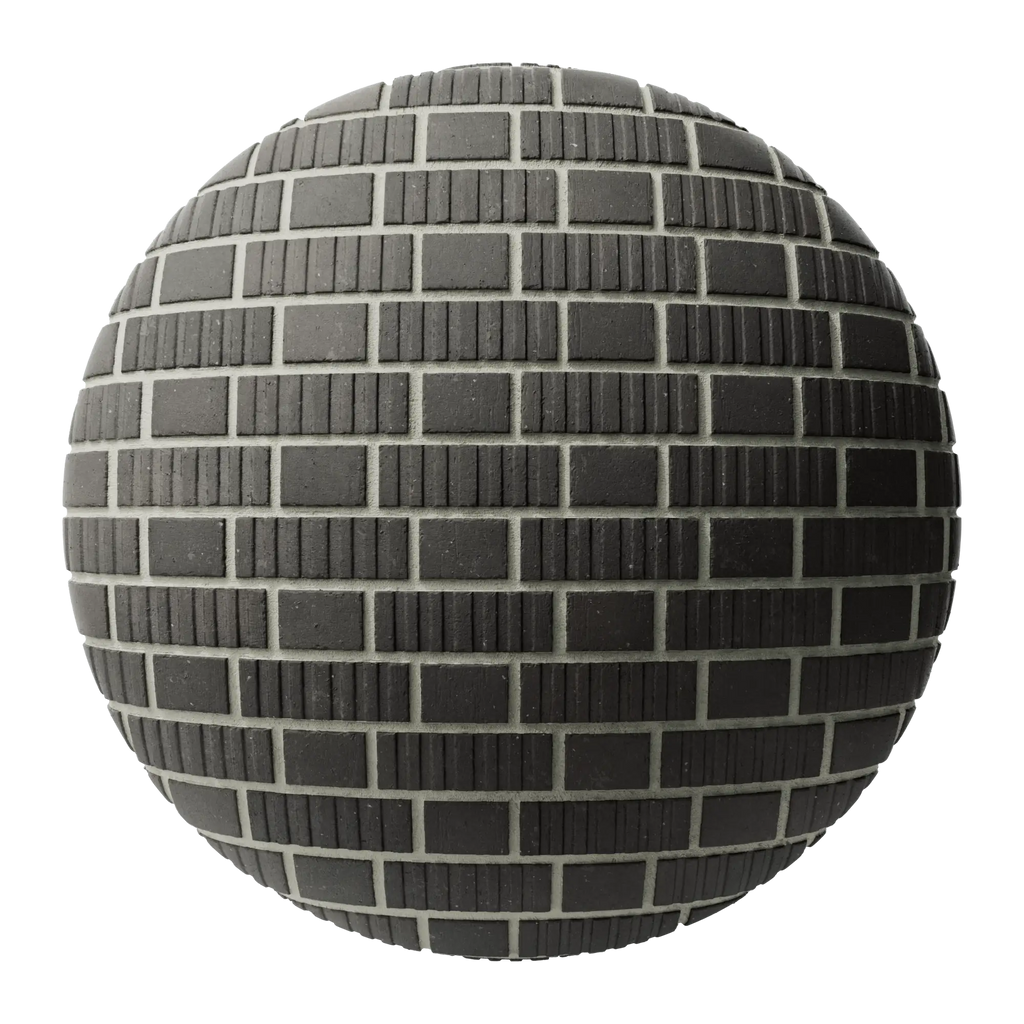 Grooved Graphite Black Brick Flemish Bond PBR Texture - Sphere Swatch Preview | Superellipse