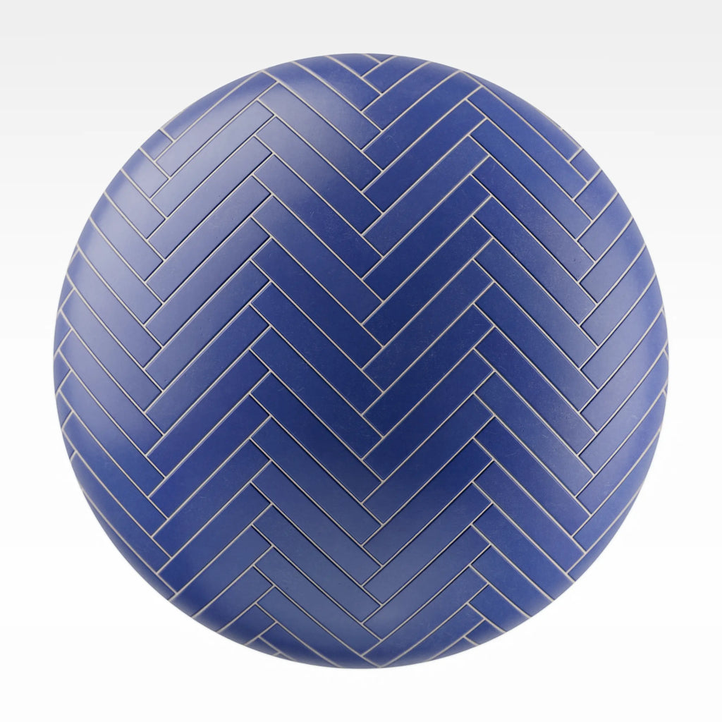 Herringbone Matte Royal Blue Tile PBR Texture - Sphere Swatch Preview | Superellipse