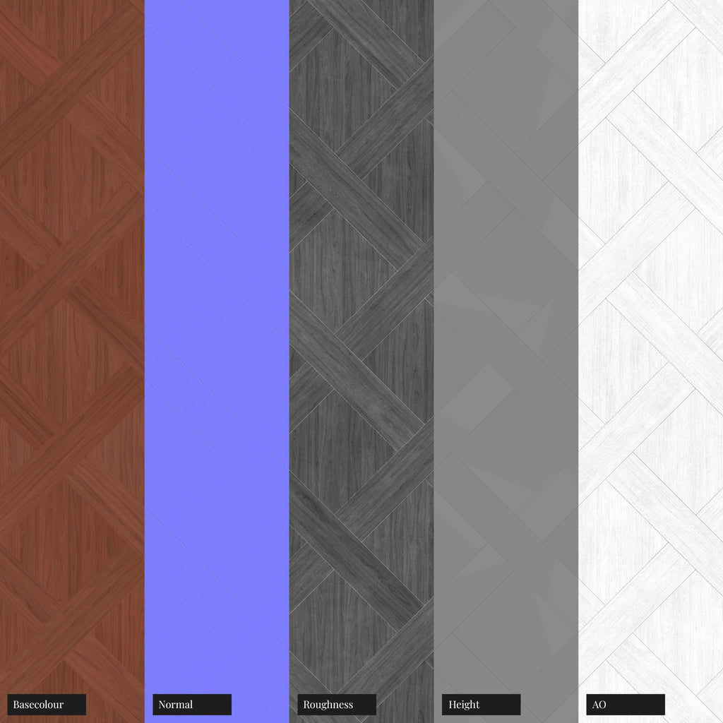 Red Mahogany Basketweave Wood Floor PBR Texture - Example Scene Visualization | Superellipse