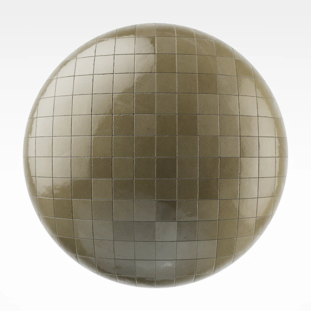 Zellige Deep Olive Square Tile PBR Texture - Sphere Swatch Preview | Superellipse