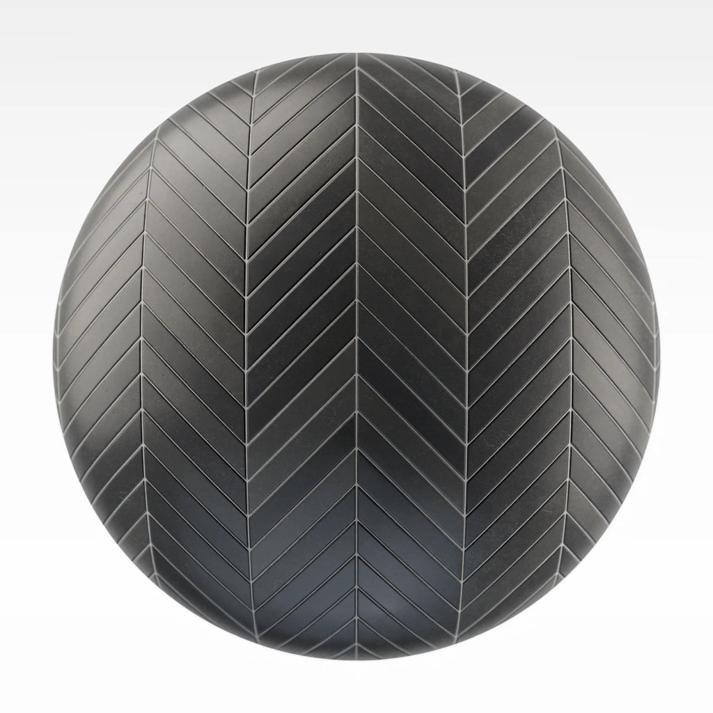 Chevron Matte Graphite Tile PBR Texture - Sphere Swatch Preview | Superellipse