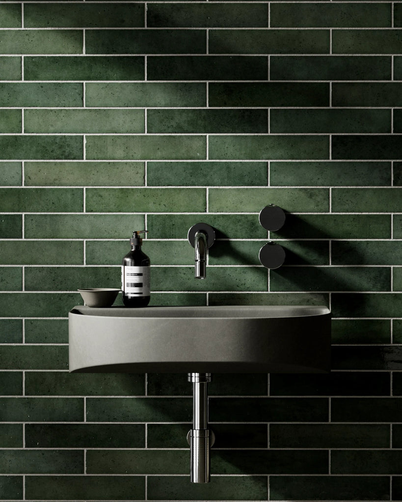 Hoxton Forest Green Brickbond Tile PBR Texture - Example Scene Visualization | Superellipse