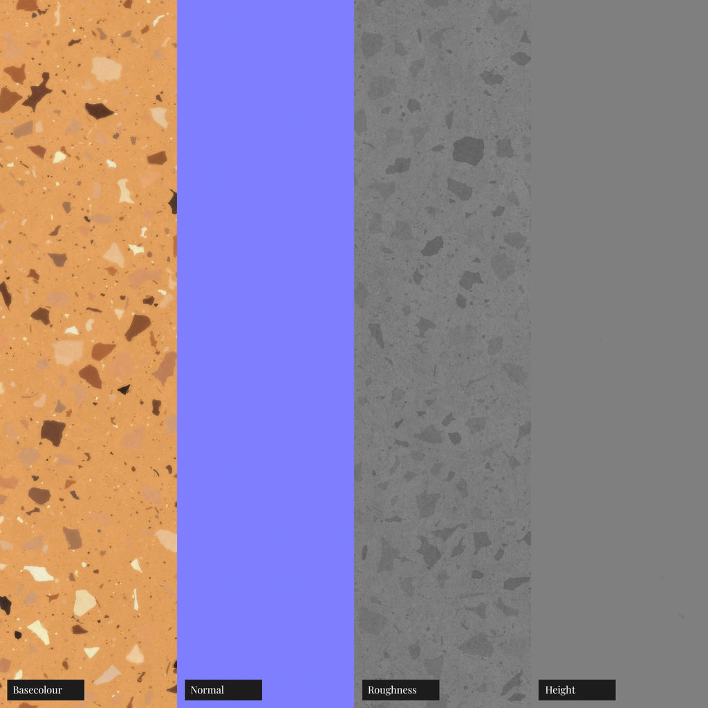 Sunflower Yellow Ceramic Terrazzo PBR Texture - Example Scene Visualization | Superellipse