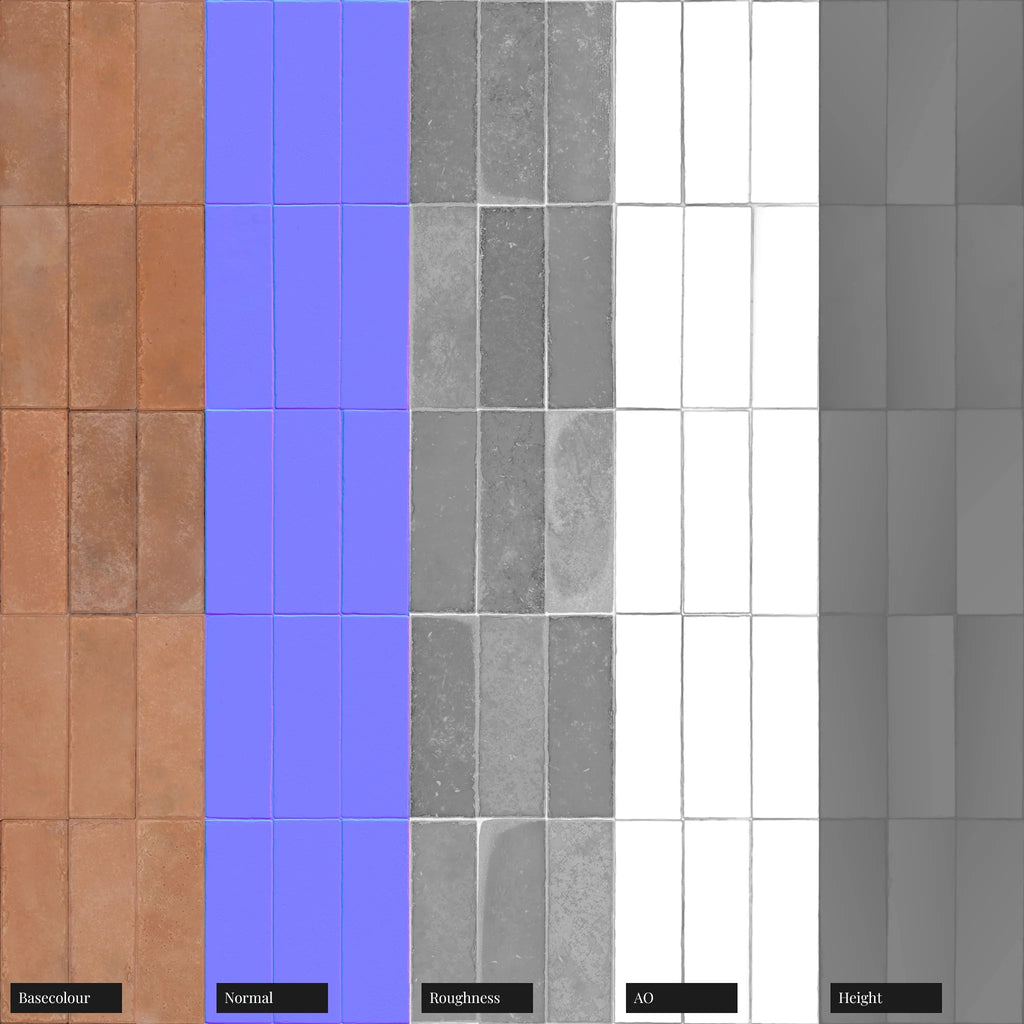 Terracotta Soft Red Clay Dusted Brick Tiles PBR Texture - Example Scene Visualization | Superellipse