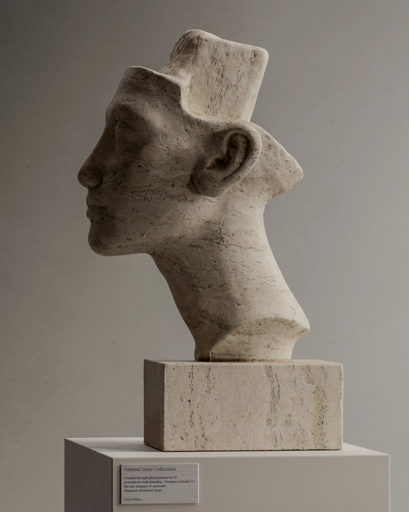 Tumbled Rough Cut Travertine Unfilled PBR Texture - Example Scene Visualization | Superellipse