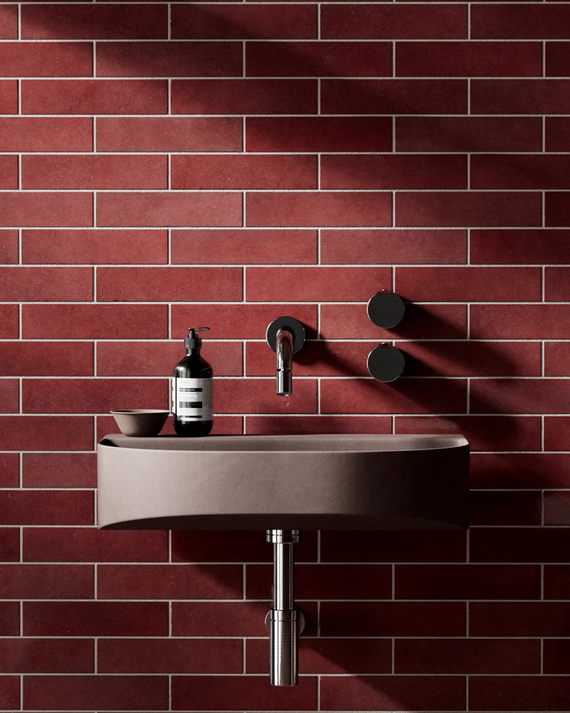 Zellige Rose Velvet Brickbond Tile PBR Texture - Example Scene Visualization | Superellipse