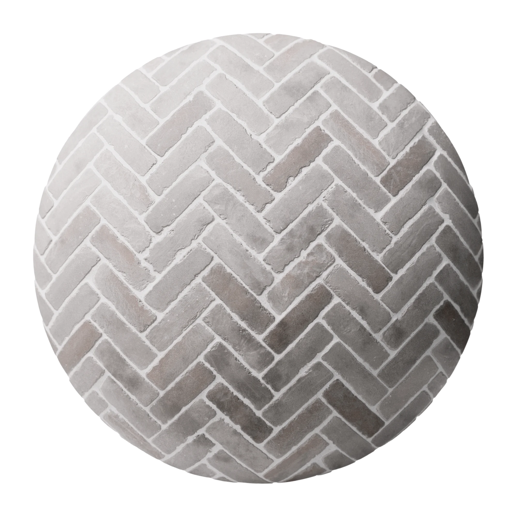 Terracotta Grey Rustic Herringbone Tiles PBR Texture - Sphere Swatch Preview | Superellipse