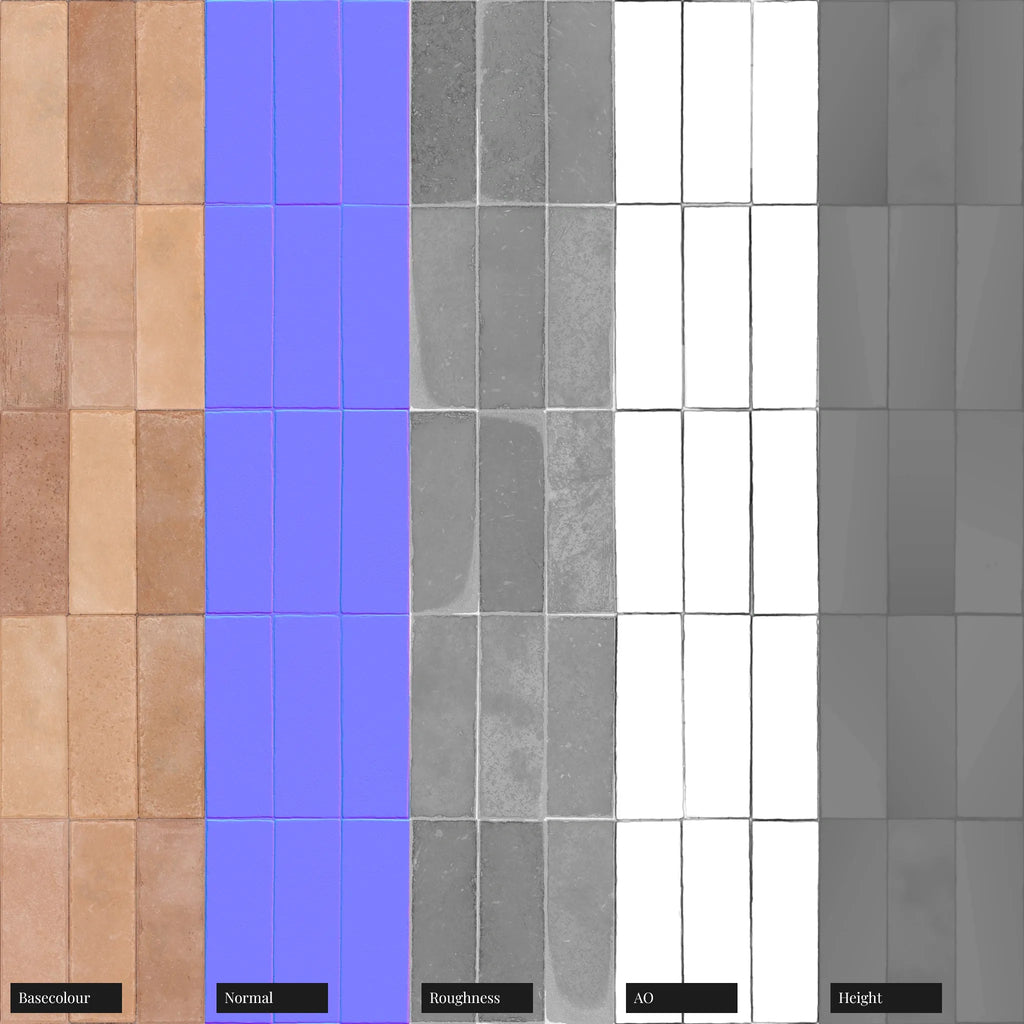 Terracotta Muted Mixed Clay Dusted Brick Tiles PBR Texture - Example Scene Visualization | Superellipse