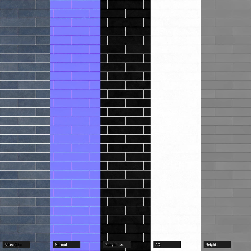 Zellige Blue Fronteira Brickbond Tile PBR Texture - Example Scene Visualization | Superellipse