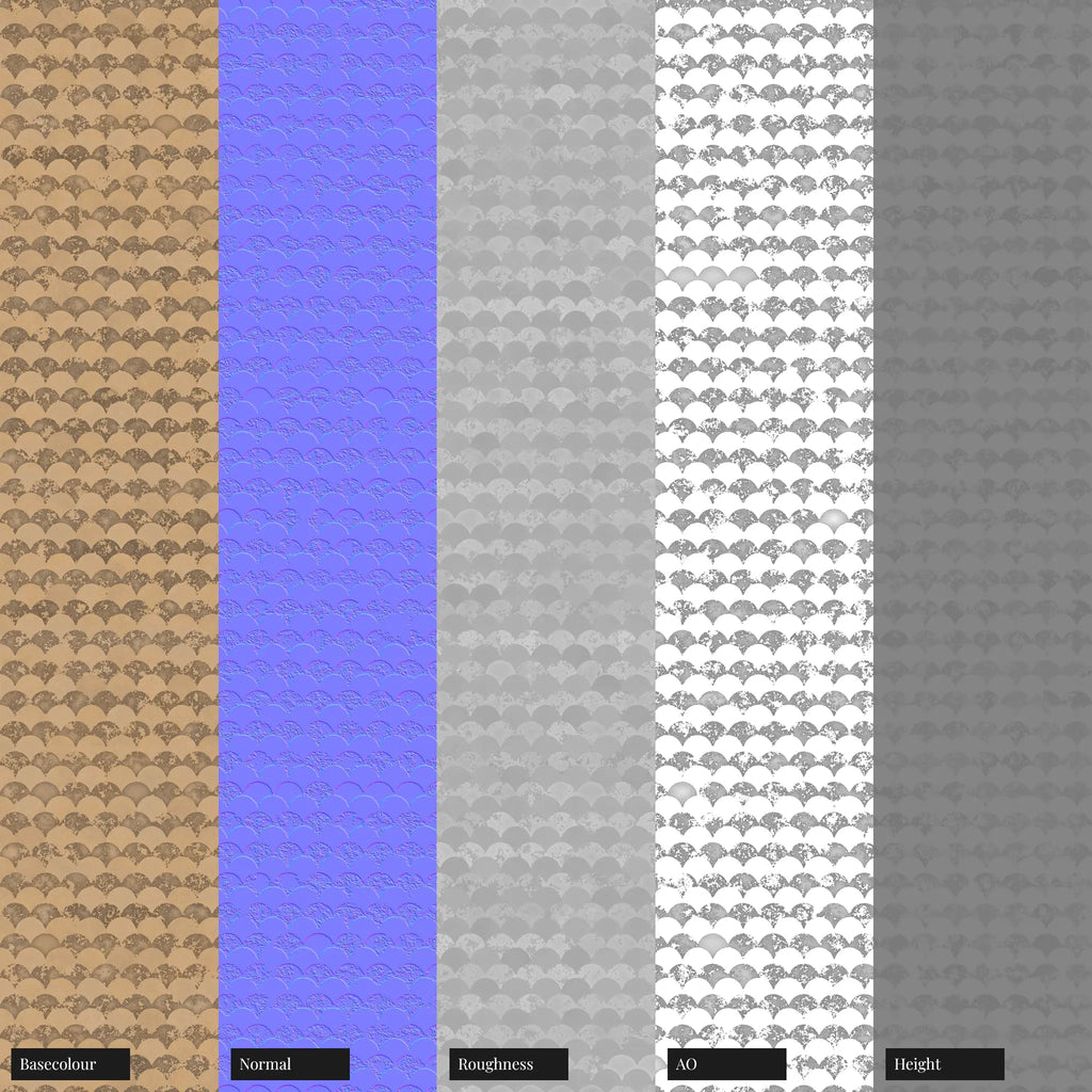 Oxidised Scallop 3D Brass Panel PBR Texture - Example Scene Visualization | Superellipse