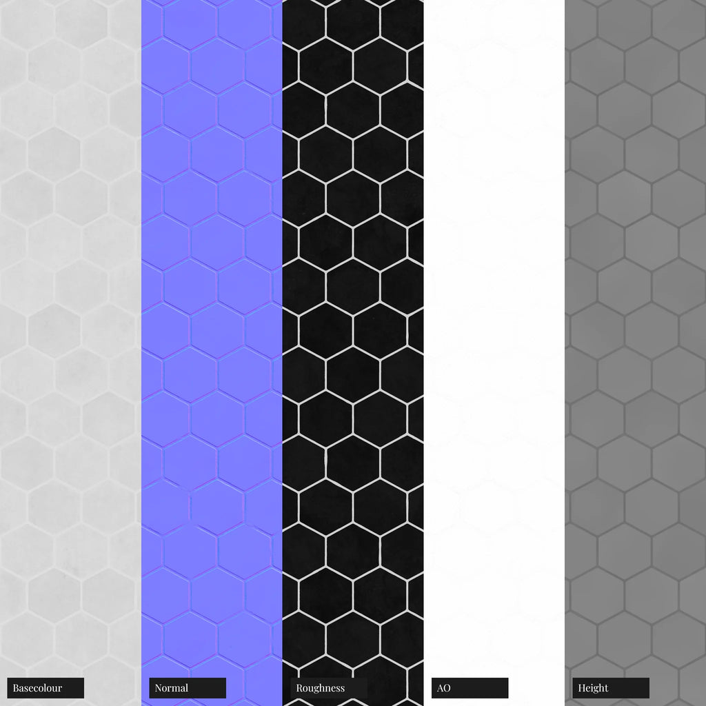 Zellige Pure White Hex Tile PBR Texture - Example Scene Visualization | Superellipse