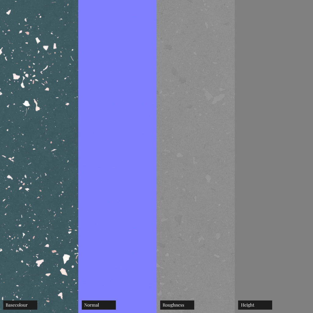 Deep Blue Ceramic Terrazzo PBR Texture - Example Scene Visualization | Superellipse