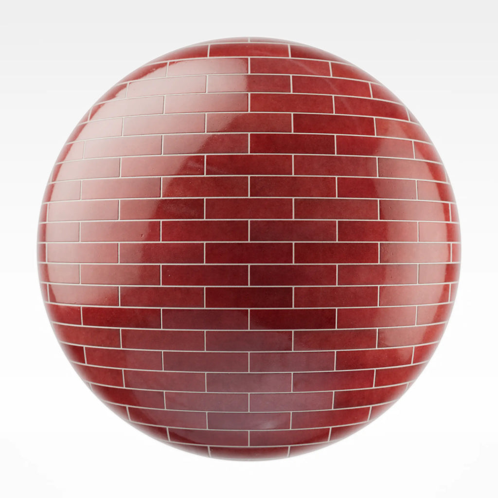 Zellige Rose Velvet Brickbond Tile PBR Texture - Sphere Swatch Preview | Superellipse